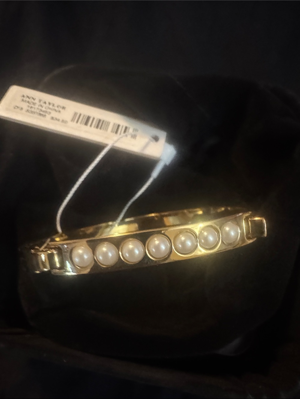Ann Taylor Gold Pearl Accent Hinged Bangle Bracelet